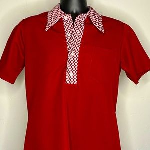 Rare Mens vintage polo style polyester big collar shirt.